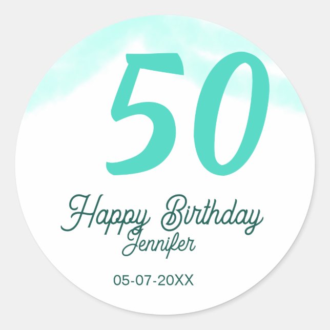 Adesivo Redondo 50th birthday add name date year green pastel bold (Frente)