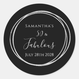 Adesivo Redondo 50th Birthday Black Silver 50 and Fabulous Party