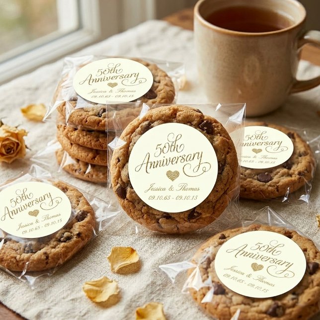 Adesivo Redondo 50th Golden Wedding Anniversary (Criador carregado)