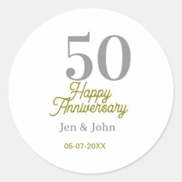 Adesivo Redondo 50th happy anniversary name date silver gold date 