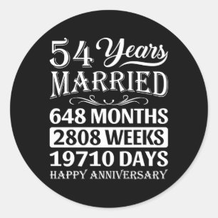 Adesivo Redondo 54 Anos De Casamento Feliz 54º Aniversário De Casa