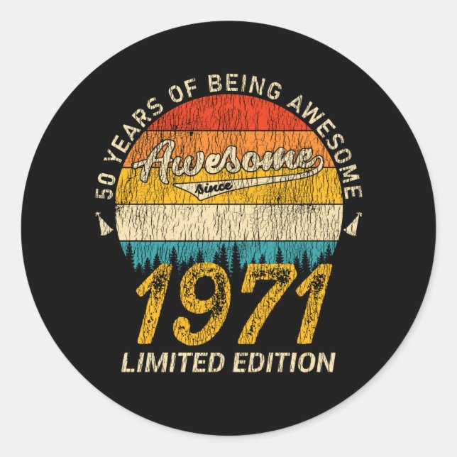 Adesivo Redondo 54 anos de idade 1971 Retro Incrível 54º presente  (Frente)
