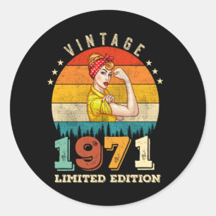 Adesivo Redondo 54 anos Idade, Dia 1971 Vintage 54º Aniversário Mu