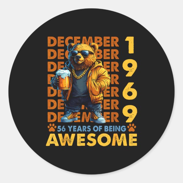 Adesivo Redondo 56th Birthday Bear Legends December 1969 56 Years  (Frente)