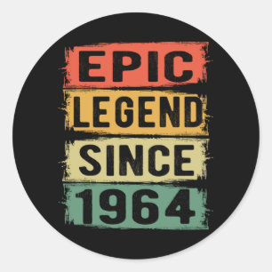 Adesivo Redondo 57 Anos De Idade Dia 1964 Legenda Epic 57º Aniver