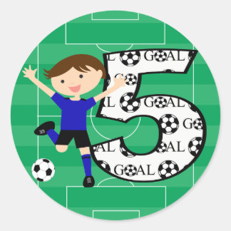 Adesivo Redondo 5 Birthday Blue e Black Soccer Gokers