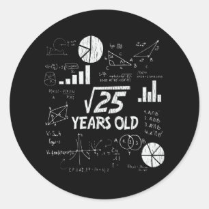 Adesivo Redondo 5 Birthday Square Root Math 5 Anos