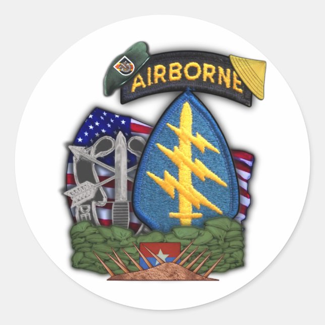 Adesivo Redondo 5 Especial força Green Berets vietnam Sticker (Frente)