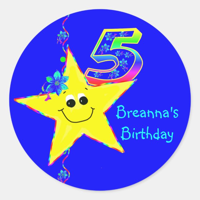 Adesivo Redondo 5 Festa de aniversário Stars Stickers (Frente)