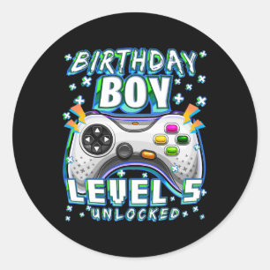 Adesivo Redondo 5 Jogo de Vídeo Desbloqueado 5 Birthday Gamer Boys