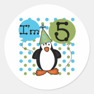 Adesivo Redondo 5o Aniversário do pinguim