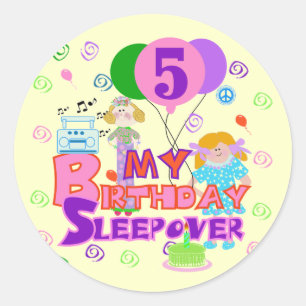 Adesivo Redondo 5o Camiseta e presentes do Sleepover do