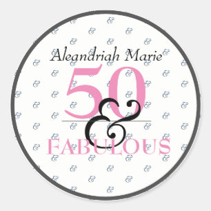 Adesivo Redondo 5O e Fabuloso Aniversário Preto-Rosa e Branco
