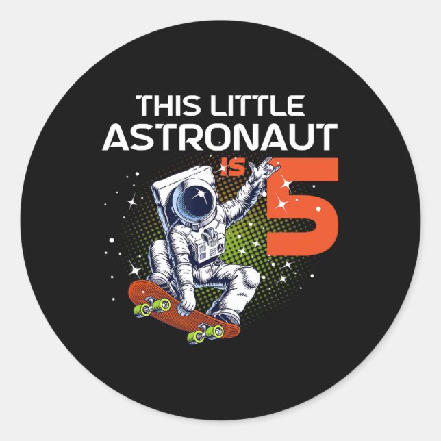 Adesivo Redondo 5th Birthday Astronaut Skateboarding 5 Year Old Sp (Frente)