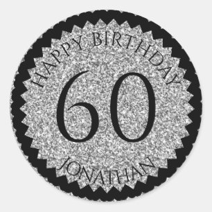 Adesivo Redondo 60ª Festa de aniversário adicione seu nome Silver
