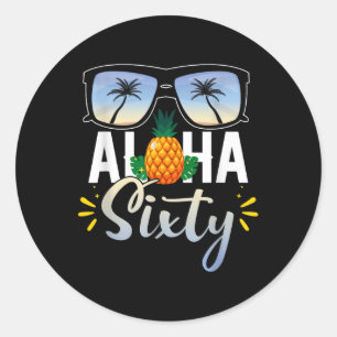 Adesivo Redondo 60º aniversário Aloha Sessenta Férias Tropicais de