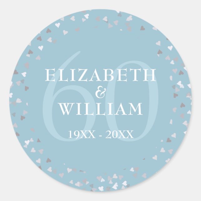 Adesivo Redondo 60º aniversário do Hearts Confetti (Frente)