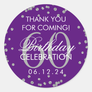Adesivo Redondo 60º Aniversário do Silver Purple Obrigado Confet