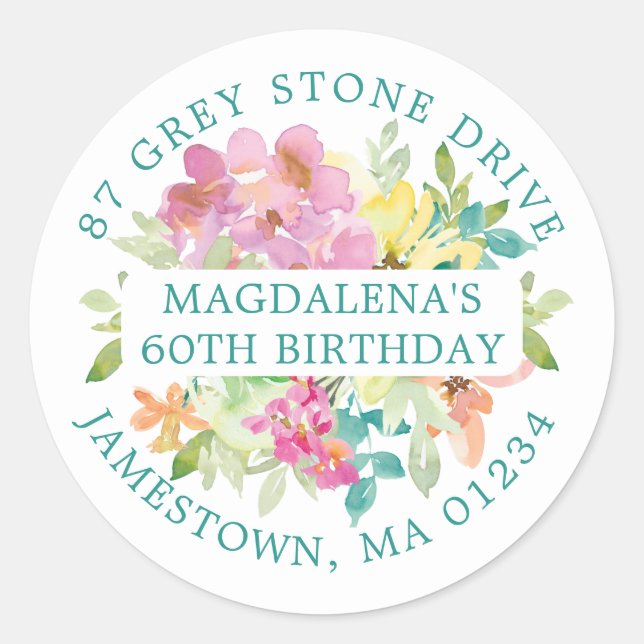 Adesivo Redondo 60º Aniversário do Verão, Rótulo de Endereço de De (Frente)