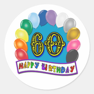 Adesivo Redondo 60º aniversário feliz balões Merchandise