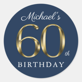 Adesivo Redondo 60º aniversário Marinho de texto Dourado sólido Bl