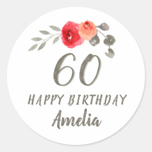 Adesivo Redondo 60º Aniversário - Mulher Floral de Watercolor