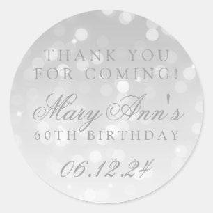Adesivo Redondo 60º aniversário Obrigado Silver Bokeh Sparkle Ligh