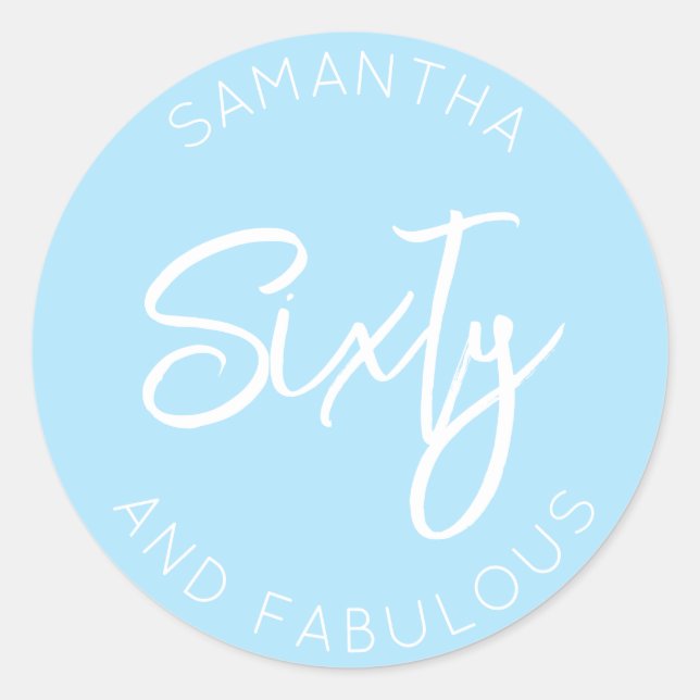 Adesivo Redondo 60º aniversário Sessenta e fabuloso azul-bebê simp (Frente)