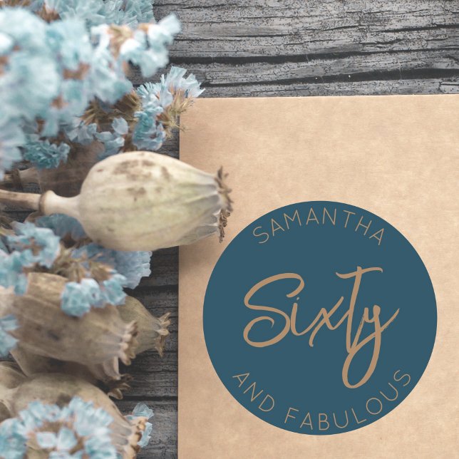 Adesivo Redondo 60º aniversário Sessenta e fabuloso Azul Moderno D (60 and fabulous sixty sticker)