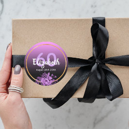 Adesivo Redondo 60.º aniversário, roxo e gradiente preto com ouro