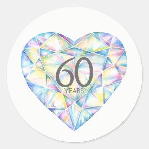 Adesivo Redondo 60 do diamante do coração da aguarela anos de