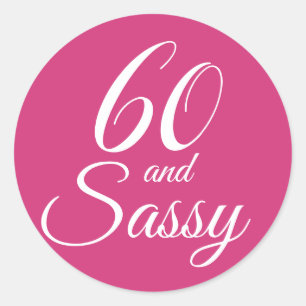 Adesivo Redondo 60 e aniversário do rosa Sassy da tipografia de