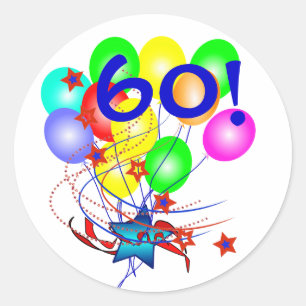 Adesivo Redondo 60! Ou todo o aniversário da idade Balloons em