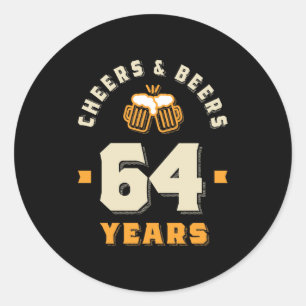 Adesivo Redondo 64. º aniversário torce e cerveja aos 64 anos
