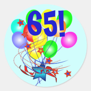 Adesivo Redondo 65! Ou todo o aniversário da idade Balloons em