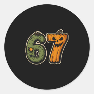 Adesivo Redondo 67 Abóbora Zumbi Seis Sete Meme de Halloween 