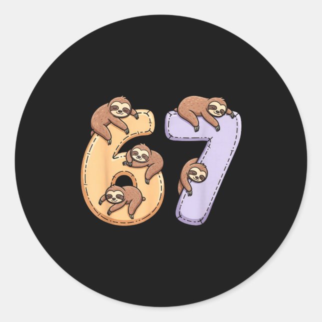 Adesivo Redondo 67 Animals Funny 67 Brainrot Youth Kids Sloth 67  (Frente)