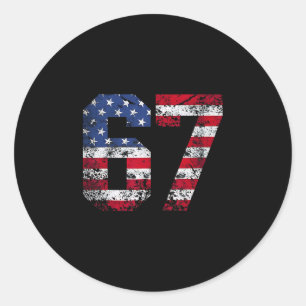Adesivo Redondo 67 Bandeira Americana Meme Engraçado Six Seven Ger