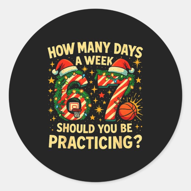Adesivo Redondo 67 Basketball Christmas Funny Practice Meme Gift  (Frente)