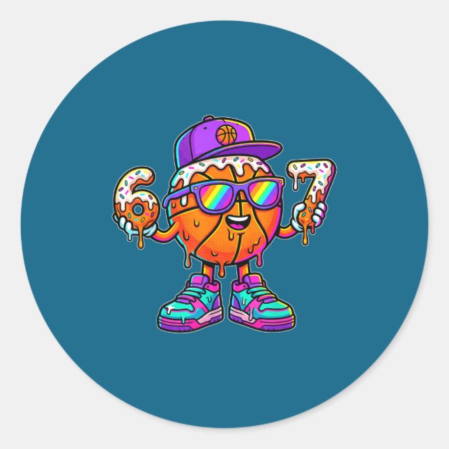 Adesivo Redondo 67 Basketball Drip Six Seven Funny Meme Gen Alpha  (Frente)