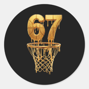 Adesivo Redondo 67 Basquete com Gotejamento Dourado 6 7 Seis Sete