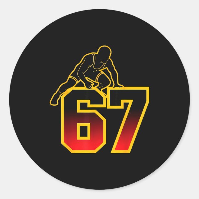 Adesivo Redondo 67 Brainrot Youth Wrestling Drip - Funny Kids 67  (Frente)