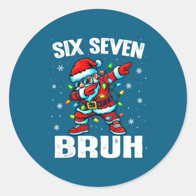 Adesivo Redondo 67 Bruh Christmas Six Seven Meme Dab Santa  (Frente)