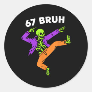 Adesivo Redondo 67 Bruh Halloween Dabbing Esqueleto Meme 6 7 Númer