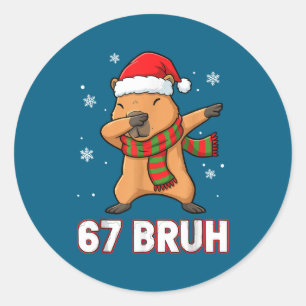 Adesivo Redondo 67 Bruh Seis Sete Meme Capivara Natal Crianças Men
