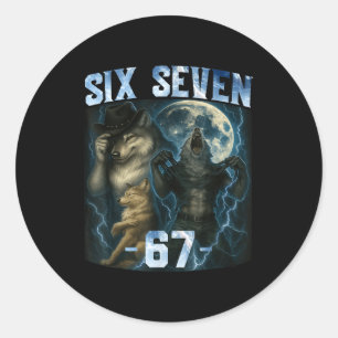 Adesivo Redondo 67 Camiseta Gráfica Divertida Meme Lobo Alpha Humo