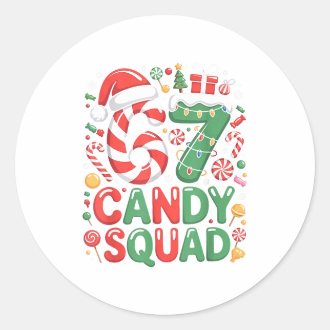 Adesivo Redondo 67 Candy Squad Christmas Brainrot Funny Xmas Light (Frente)