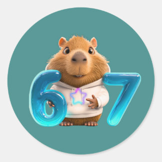 Adesivo Redondo 67 Capy – Cute Capybara Round Sticker Teal Edition