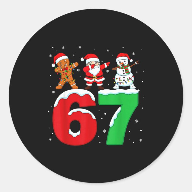 Adesivo Redondo 67 Christmas Dabbing Santa Snowman Funny Six Seven (Frente)