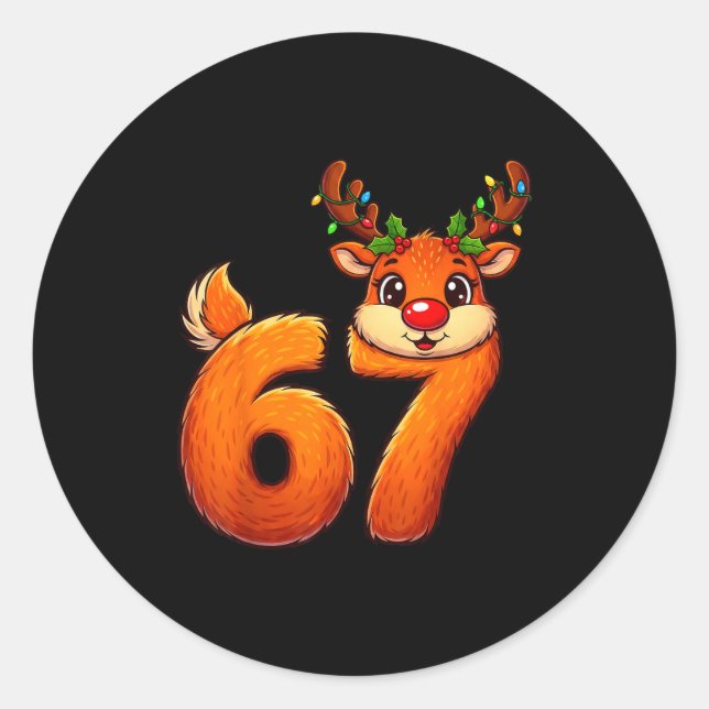 Adesivo Redondo 67 Christmas Funny Reindeer Bruh Meme Pajamas Wome (Frente)